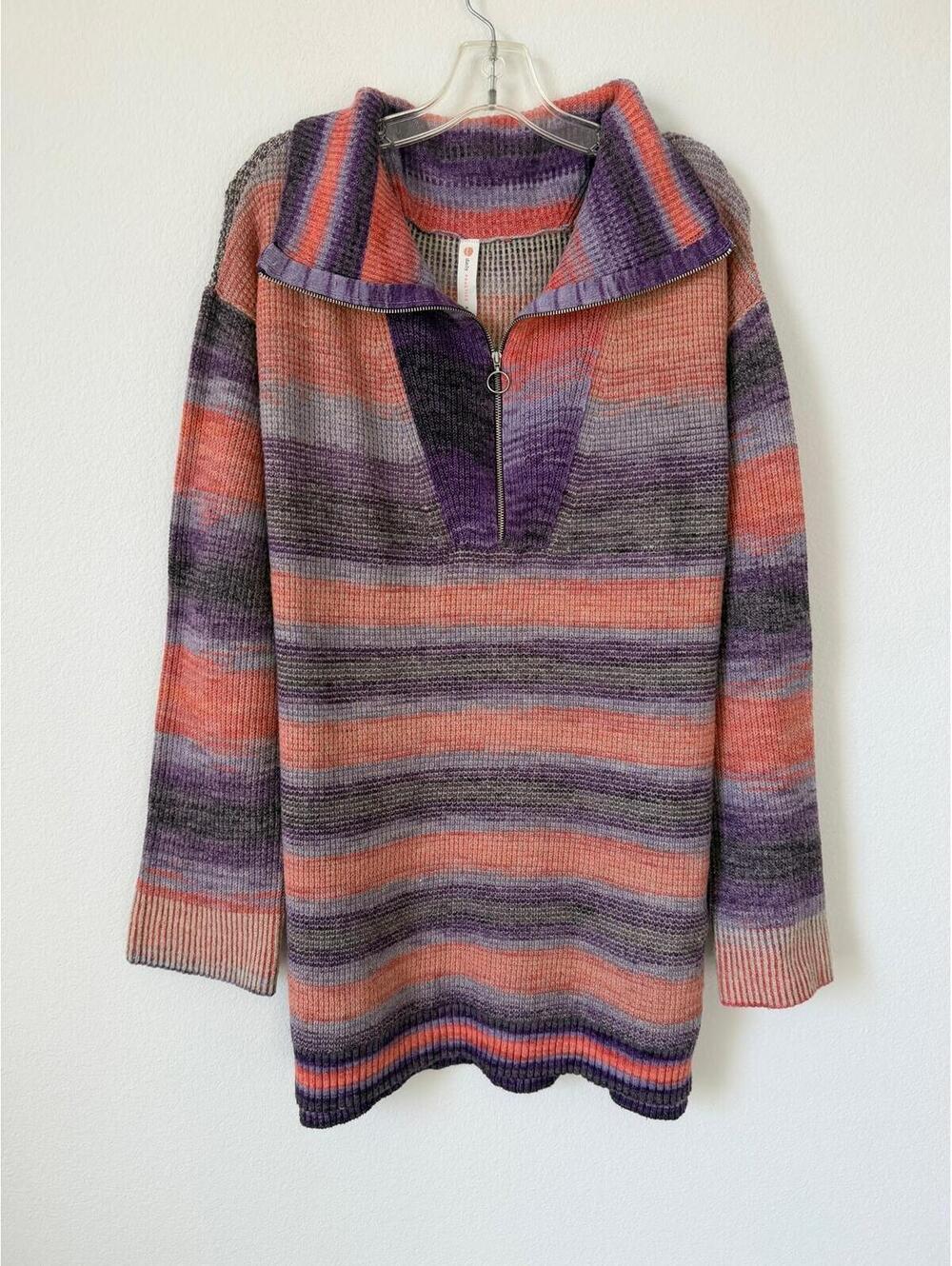 Daily Practice Long Sleeve 1/4 Zip Multicolor Striped Tunic Sweater Size M